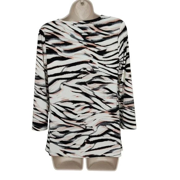 Calvin Klein Draped Neck Top Women Size S Black White Pink 3/4 Slv Work Career - Picture 3 of 5